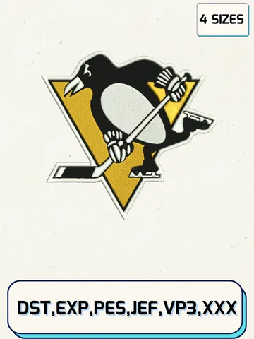 Pittsburgh Penguins Embroidery Design Files, NHL Logos Embroidery Designs, Machine Embroidery Files, 4 Sizes