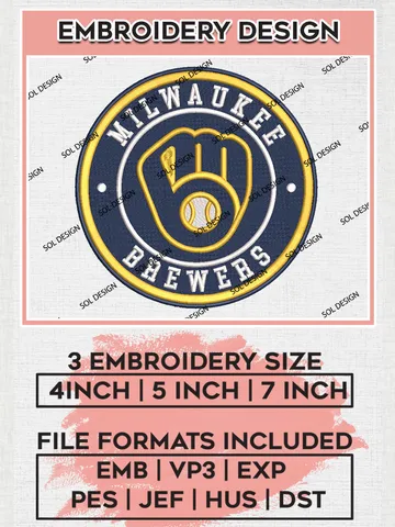 Milwaukee Brewers Team Logo Embroidery Design, MLB Team Embroidery files, Milwaukee Brewers Baseball Team, Milwaukee Team, Digital Download