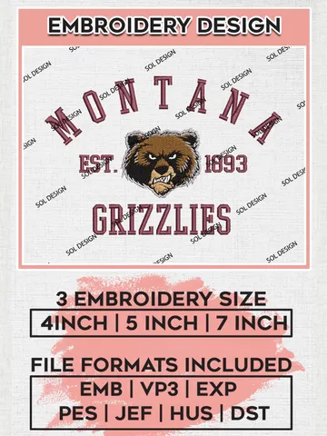 Montana Grizzlies Est 1893 Logo Embroidery Designs, NCAA Montana Grizzlies Team Embroidery, NCAA Team Logo, 3 sizes, Machine embroidery Files, Digital Download $6.99