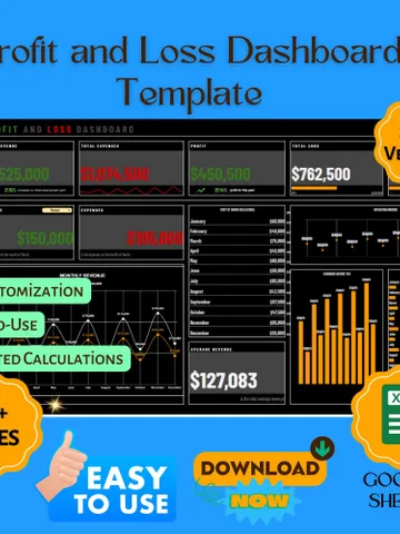 Profit and Loss Dashboard Template, Google Sheets Financial Tracker, Digital Download, Easy-to-Use Business Income & Expense Report $5.90