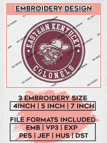 NCAA Eastern Kentucky Colonels Round Logo Embroidery, NCAA Eastern Kentucky Colonels Logo Embroidery files, NCAA embroidery designs, Machine embroidery designs, Digital Download $6.99