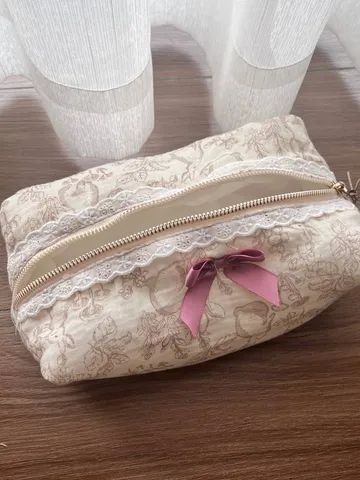 Bunny makeup bag, Girly cosmetic bag, personal items holder, with a cute lace detail