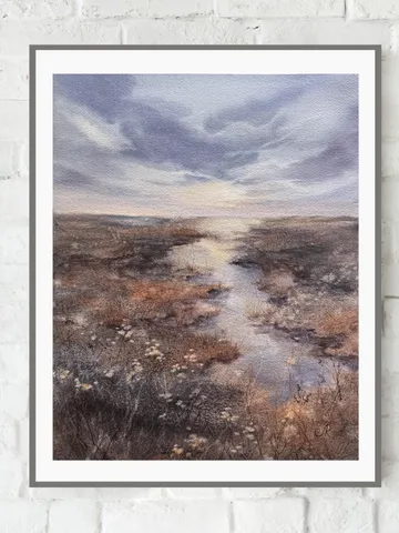 Meadow Original Watercolor Painting Field Landscape Wildflowers Art $257.19