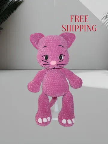 Handmade Plush Pink Cat | Soft Amigurumi Toy | Cuddly Gift for Kids & Cat Lovers