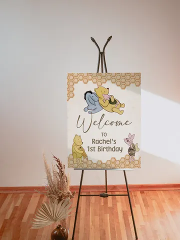 Welcome Banner Winnie the Pooh Birthday Party; Winnie Pooh 1st Birthday; Editable Welcome Banner Birthday Party Decoration Winnie Pooh hc12 $11.62
