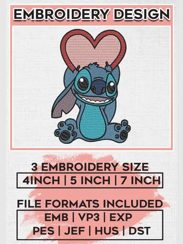 Stitch With heart Machine Embroidery Designs, Lilo & Stitch Embroidery, Disney Embroidery Files, Machine embroidery Files, Digital Download EMB_CARTOON_112 $6.99
