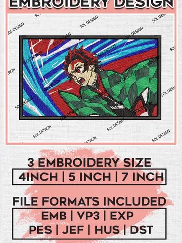 Kamado Tanjiro Embroidery Designs, Tanjiro Embroidery Files, Demon Slayer Machine Embroidery Pattern, Pes Files EMB_ANIME_131 $6.99