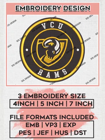 NCAA VCU Rams Round Logo Embroidery, NCAA VCU Rams Logo Embroidery files, NCAA Teams, Machine embroidery designs, Digital Download $6.99