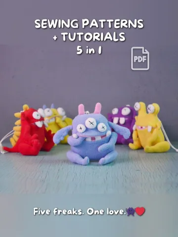 PDF Plush Toy Patterns – 5 Cute Fleece Monster Softies Set $38.00