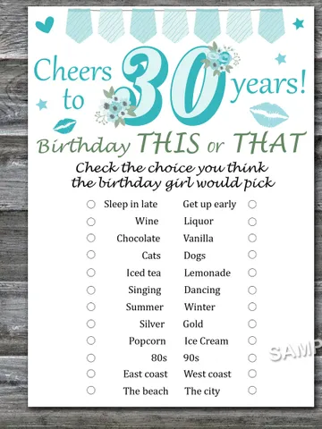 30th This or that birthday game,Adult Birthday party game-fun games for her-Instant download $1.50