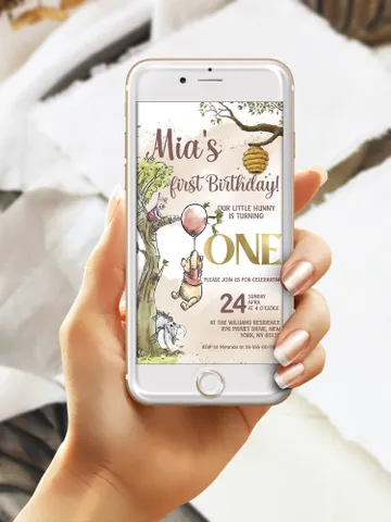 Classic Winnie Pooh Baby Birthday Invitation; Winnie Pooh Baby Birthday ; Greenery Baby Birthday; Honey Bear Birthday; Winnie Pooh wp6 $12.78