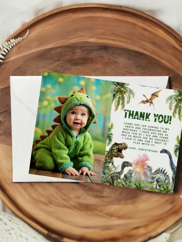 Dinosaur Thank You Card Template, Printable Thank You Card, Dinosaur 1st Birthday Thank You Card Editable Template, Dino Birthday Card i100 $5.50