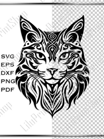 Tattoo cat head svg laser cut Tribal cat cut file for Cricut Silhouette, cnc, png, eps, dxf, pdf. Instant download $2.71
