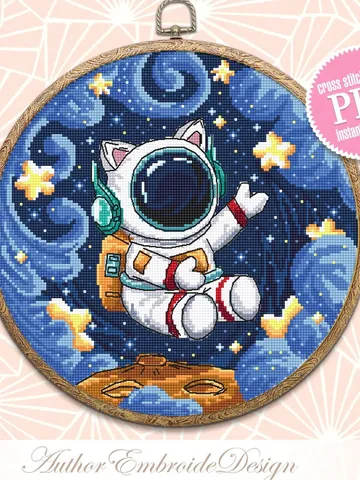 Astronaut cat cross stitch pattern PDF download Funny cat in space cross stitch chart, Space cat embroidery PDF, Outer space, Cat art #K57 $4.60