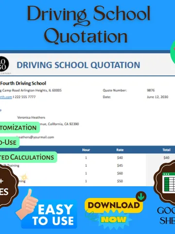 Driving School Quotation Template, Google Sheets, Digital Download for Lesson Pricing & Client Proposals $5.46