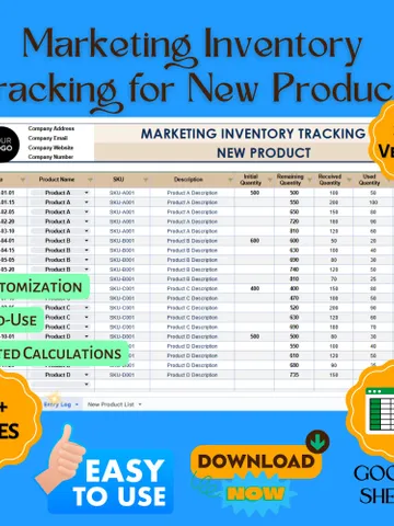 Marketing Inventory Tracking Template for New Products, Editable Google Sheets Digital Download, Easy-to-Use Marketing Organizer $8.26