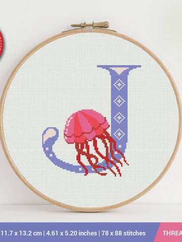 Letter J Jellyfish ABC Cross stitch pattern | Embroidery Pattern | Instant Download | Embroidery Designs $5.37