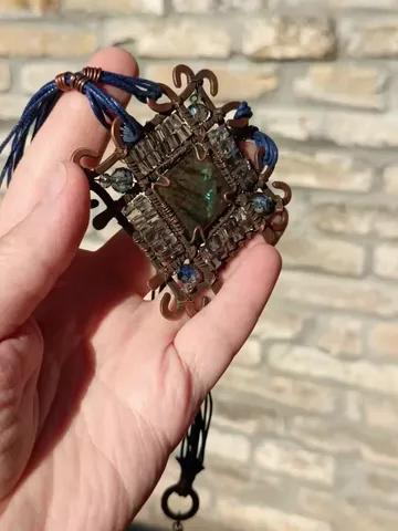 Boho Copper Labradorite Wire Wrap Necklace, Vintage Look $89.00