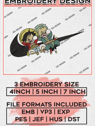 Nike Luffy Zoro Embroidery Files, One Piece Anime Embroidery Design, Machine Embroidery Design File, Instant Download EMB_ANIME_147