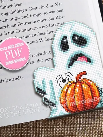 Halloween corner bookmark cross stitch pattern PDF download Spooky ghost cross stitch chart, Handmade bookmark pattern digital PDF #B343 $4.10