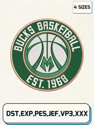 Milwaukee Bucks Logos Embroidery Design Files,NBA Logos Embroidery Designs,Machine Embroidery Files,4 Sizes $4.99