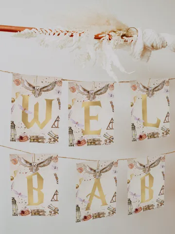 Welcome Baby Banner; Letters Baby Shower Banner;  Wizarding World Baby Shower Banner;Magic School Baby Shower editable template; wh1 $11.62