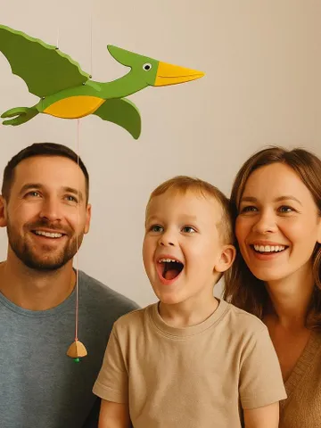 Flying Dinosaur Mobile – Wooden Handmade Pterodactyl Toy for Nursery or Kids Room, Eco Gift Idea, Natural Wood Dino Decor for Holidays