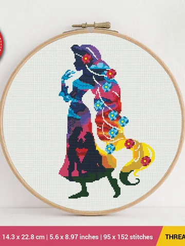 Rapunzel Silhouette Cross stitch pattern | Embroidery Pattern | Instant Download | Embroidery Designs $6.80