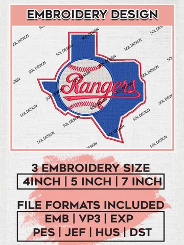 Rangers MLB Map Logo Embroidery Design Files, MLB Texas Rangers Team Embroidery, MLB Teams, 3 sizes, MLB Machine embroidery designs, Digital Download $6.99