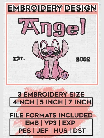 Disney Angel Est 2002 Embroidery Designs, Lilo & Stitch Embroidery, Disney Embroidery Files, Machine embroidery Files, Digital Download EMB_CARTOON_121 $6.99