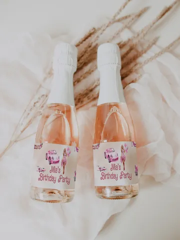 Doll water label champagne label; hot pink doll party birthday  editable template; cute doll girl birthday party bar12 $10.45