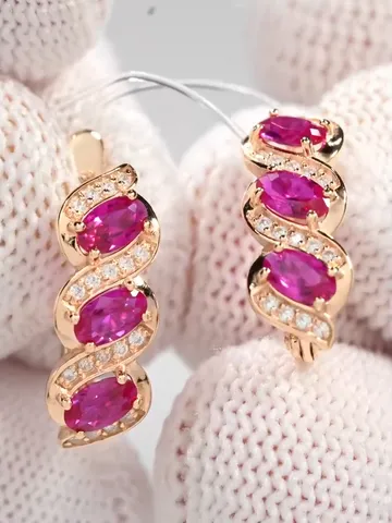 Earrings jewelry Silver gold plated 925 assay value with corundum ruby and cubic zirconia $95.00