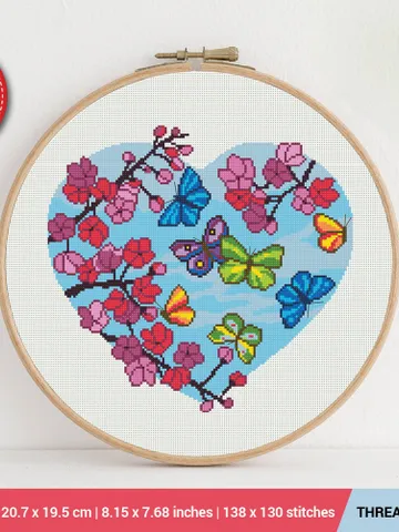 Spring Heart Butterfly Cross stitch pattern | Embroidery Pattern | Instant Download | Embroidery Designs $5.94