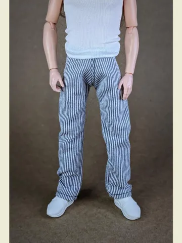 Gray & white striped pants for 12-inch fashion male dolls $10.00