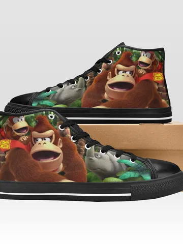 Donkey Kong Shoes, High-Top Sneakers, Handmade Footwear $59.97