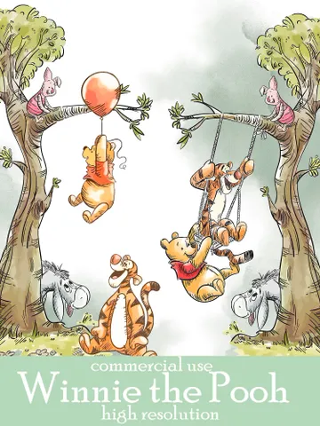 Winnie the Pooh clip art png watercolor; COMMERCIAL USE; Pooh Baby shower; Winnie Pooh Birthday scrapbooking stickers