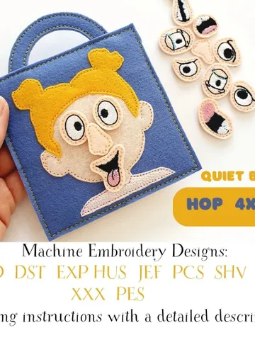 Emotions Quiet Book Page ITH Embroidery Design, Make a Face Felt Activity Page, Feelings Learning Toy Pattern, 4x4 Hoop $5.00
