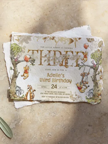 3rd Birthday Winnie the Pooh Inspired ; Classic Winnie Pooh Invitations; Neutral Winnie Pooh Turning three Winnie Pooh Birthday Party poom88 $3.00