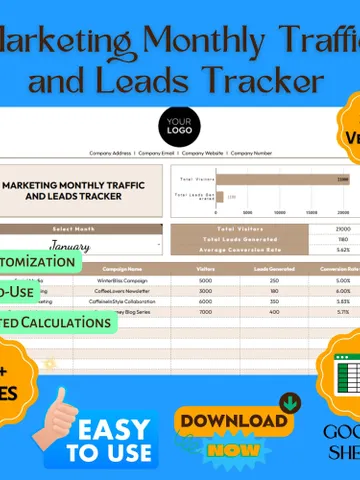 Marketing Monthly Traffic and Leads Tracker Template, Website Analytics Spreadsheet, Digital Marketing Performance Tracker $8.26