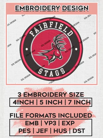 NCAA Fairfield Stags Round Logo Embroidery, NCAA Fairfield Stags Embroidery Design files, NCAA Teams, NCAA Machine embroidery designs, Digital Download