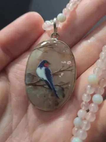 Swallow Necklace Pendant Rose Pink quartz Christmas Gift Wrapping $110.00