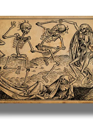 Dance of death or Totentanz. Dance of grotesque skeletons. $21.00