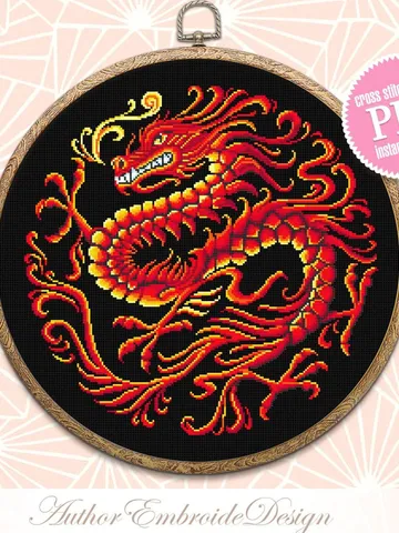 Red dragon cross stitch pattern PDF instant download Fantasy animal cross stitch chart, Dragon embroidery PDF, Chinese dragon ornament #D11 $4.70