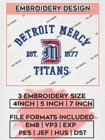 Detroit Mercy Titans Est 1877 Embroidery Designs, NCAA Detroit Mercy Titans Team Embroidery, NCAA Team Logo, 3 sizes, Machine embroidery Files, Digital Download $6.99