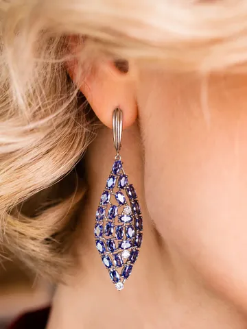 Women's long earrings silver 925 with cubic zirconia and tanzanite $125.00