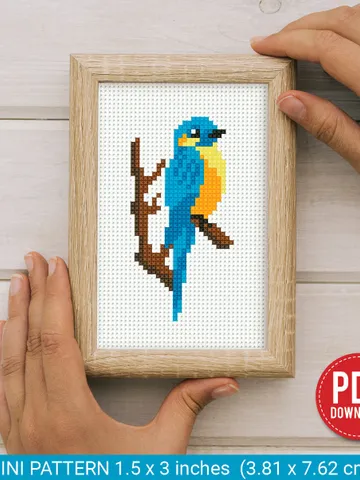 Mini cute blue bird Cross stitch patterns, contemporary bird, animals, beginner counted, modern chart, gift DIY, embroidery, instant PDF $4.29