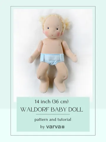 DIY Waldorf Baby doll 14 inch (36 cm) tall. PDF sewing pattern and tutorial. Patterns of doll clothes as bonus! $35.50