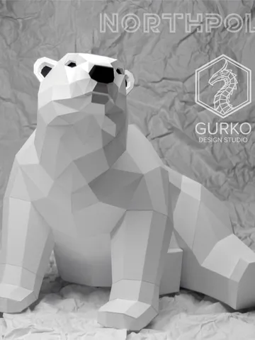 Baby Polar Bear (390 mm) Papercraft, Digital Template, PDF Download, Gurko, LowPoly, Pepakura, DIY Origami Sculpture, Paper Party Decoration $20.00