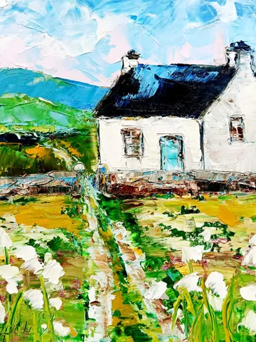 Ireland Painting White Cottage Original Art Abstract Landscape Impasto Oil Painting Small Gifts Cheap Original Art Gifts by ArtProkopaloSv $100.00