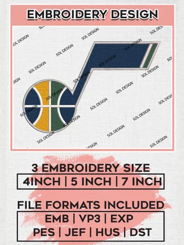 NBA Utah Jazz Machine Embroidery Designs, NBA Logo Embroidery Files, NBA Jazz, Machine Embroidery Pattern, Digital Download